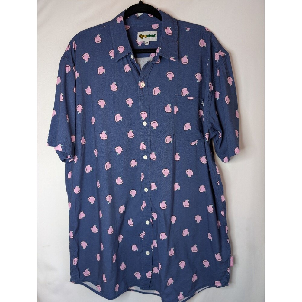 Tipsy Elves Blue/Pink Men's Peeps Shirt Size - 2XL  Short Sleeve Button Up XXL